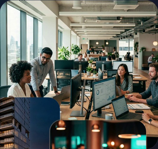 Team working in a bright open office