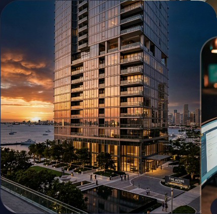 Luxury residential tower at sunset
